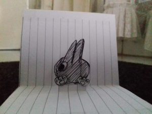 gambar foto kertas lipat pop up, kertas timbul bergambar kelinci lucu hitam putih