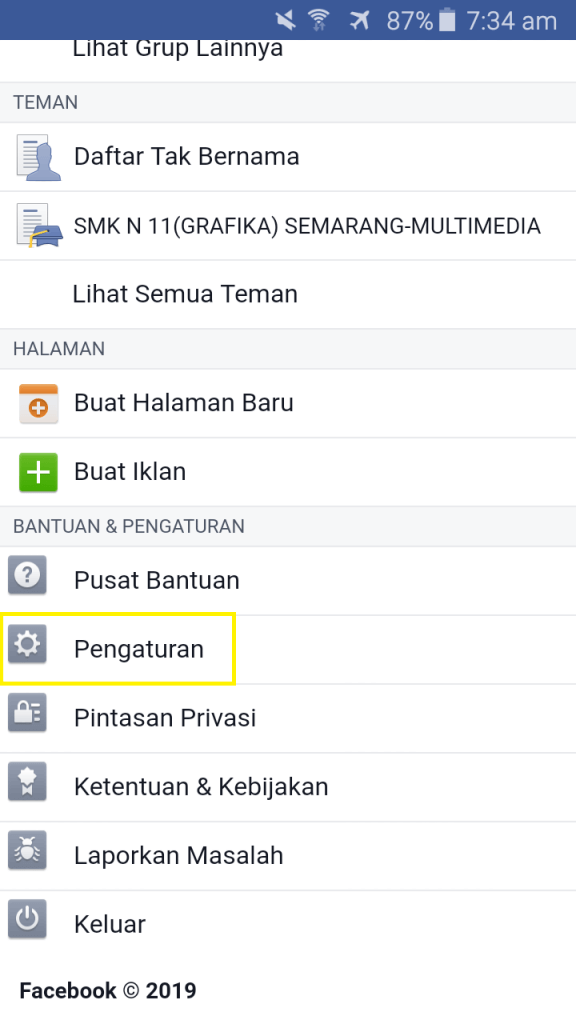 pengaturan akun facebook