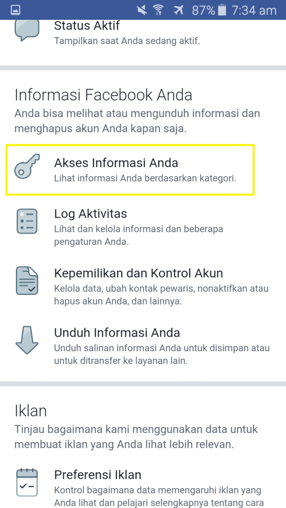 pengaturan akun facebook informasi