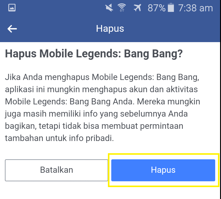 pengaturan akun facebook informasi aplikasi dan web diakses menggunakan facebook hapus mobile legend bang bang