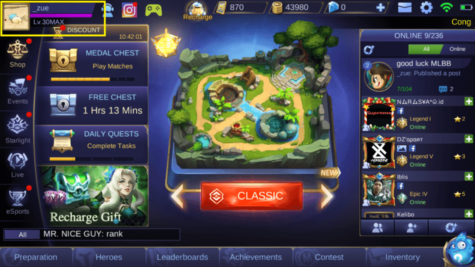 cara mengganti akun mobile legend, profile home