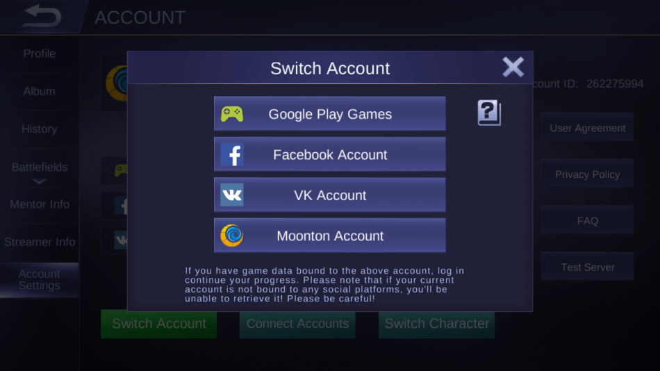 cara mengganti akun mobile legend setting akun