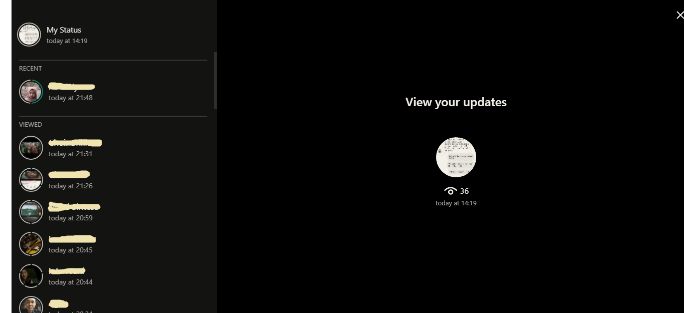 tampilan status pada whatsapp web
