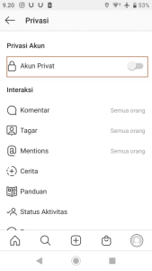 pengaturan untuk mengubah akun menjadi privat/privasi, cara menggunakan instagram versi baru untuk pemula