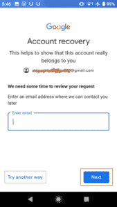 cara ganti password gmail yang lupa, memasukkan email pemulihan