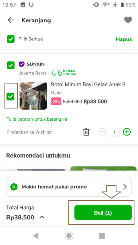 cara dropship di tokopedia. halaman keranjang di marketplace tokped sebelum mengatur alamat