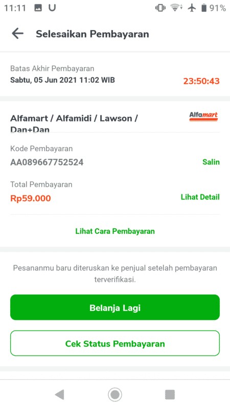 cara dropship di tokopedia, halaman informasi pembayaran produk barang di tokped dan batas waktu bayar