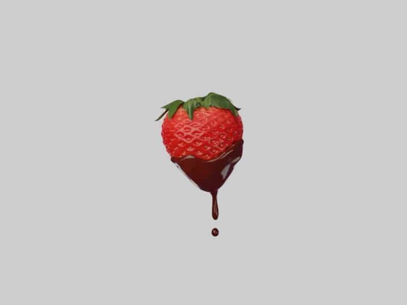 foto keren untuk profil whatsapp instagram telegram tiktok facebook line 3D stroberi lapis coklat separo menetes latar belakang putih polos