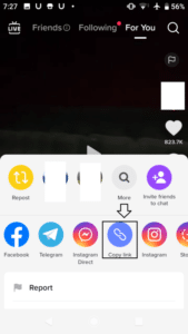copy link untuk menyalin tautan video tiktok yang ingin di download